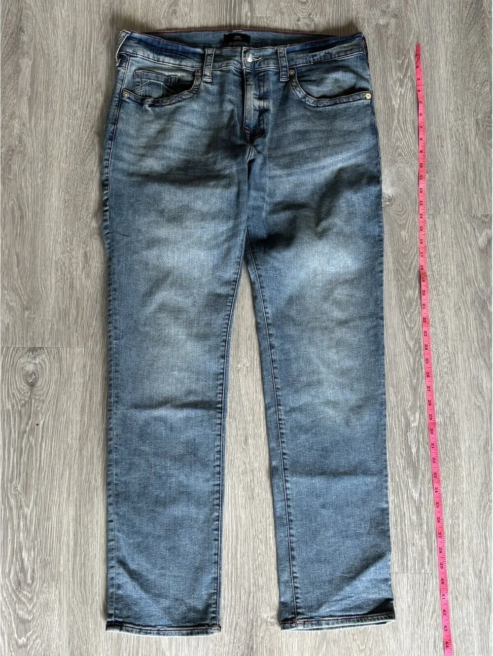 True Religion Geno Relaxed Slim Men's Jeans Size 36 Light Blue Red Stitching